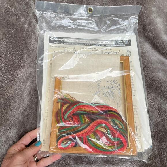 Vintage Crewel Embroidery Kit Red Cardinals Picture NOS Pinecone 1960s Hiawatha - Picture 3 of 12